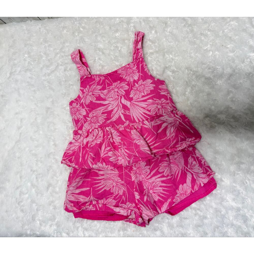 Between Toddler Girl Pink Floral Romper Size 2T Ruffle Layered Summer Outfit